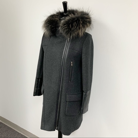 Zapa Paris wool Coat with fur trimmed hood Sz 40 8 - Picture 3 of 13